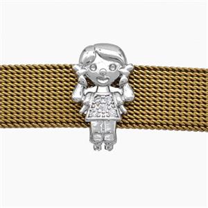 Copper Watchband Beads Pave Zirconia Kids Girl Flat Hole Platinum Plated, approx 10-16mm, 2-10mm hole [FN50466]