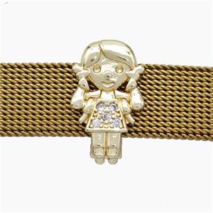 Copper Watchband Beads Pave Zirconia Kids Girl Flat Hole Gold Plated, approx 10-16mm, 2-10mm hole [FN50467]