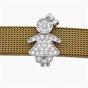 Copper Watchband Beads Pave Zirconia Kids Girl Flat Hole Platinum Plated, approx 10-16mm, 2-10mm hole [FN50468]