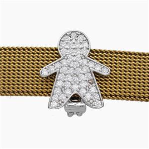 Copper Watchband Beads Pave Zirconia Kids Boy Flat Hole Platinum Plated, approx 14-16mm, 2-10mm hole [FN50470]