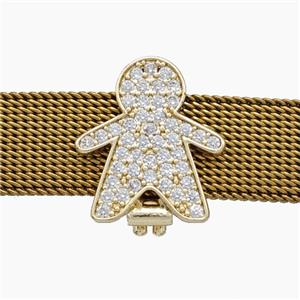 Copper Watchband Beads Pave Zirconia Kids Boy Flat Hole Gold Plated, approx 14-16mm, 2-10mm hole [FN50471]