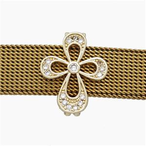 Copper Watchband Beads Pave Zirconia Cross Flower Flat Hole Gold Plated, approx 13-16mm, 2-10mm hole [FN50473]