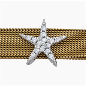 Copper Watchband Beads Pave Zirconia Star Flat Hole Platinum Plated, approx 14-16mm, 2-10mm hole [FN50476]