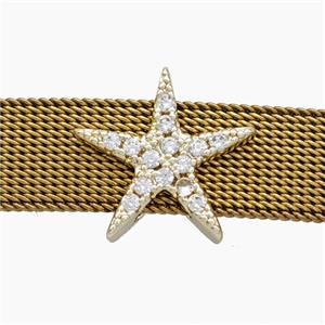 Copper Watchband Beads Pave Zirconia Star Flat Hole Gold Plated, approx 14-16mm, 2-10mm hole [FN50477]
