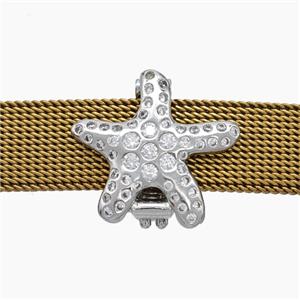 Copper Watchband Beads Pave Zirconia Starfish Flat Hole Platinum Plated, approx 15mm, 2-10mm hole [FN50478]