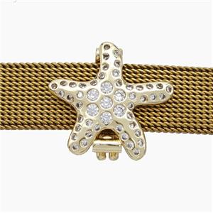 Copper Watchband Beads Pave Zirconia Starfish Flat Hole Gold Plated, approx 15mm, 2-10mm hole [FN50479]