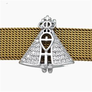 Copper Watchband Beads Pave Zirconia Catholic Cross Crown Flat Hole Platinum Plated, approx 17-18mm, 2-10mm hole [FN50480]