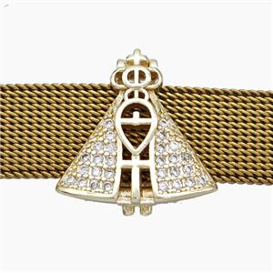 Copper Watchband Beads Pave Zirconia Catholic Cross Crown Flat Hole Gold Plated, approx 17-18mm, 2-10mm hole [FN50481]