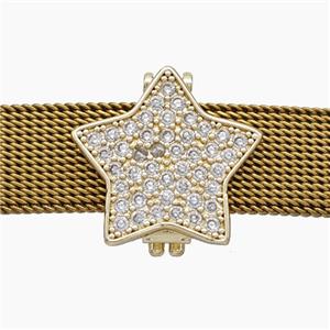 Copper Watchband Beads Pave Zirconia Star Flat Hole Gold Plated, approx 16mm, 2-10mm hole [FN50483]