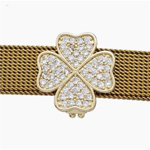 Copper Watchband Beads Pave Zirconia Heart Clover Flat Hole Gold Plated, approx 16mm, 2-10mm hole [FN50485]