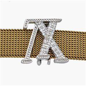 Copper Watchband Beads Pave Zirconia TX Flat Hole Platinum Plated, approx 15-16mm, 2-10mm hole [FN50488]