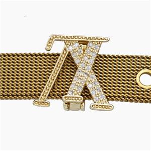 Copper Watchband Beads Pave Zirconia TX Flat Hole Gold Plated, approx 15-16mm, 2-10mm hole [FN50489]