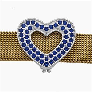 Copper Watchband Beads Pave Zirconia Heart Flat Hole Platinum Plated, approx 16-19mm, 2-10mm hole [FN50494]