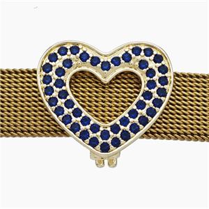 Copper Watchband Beads Pave Zirconia Heart Flat Hole Gold Plated, approx 16-19mm, 2-10mm hole [FN50495]