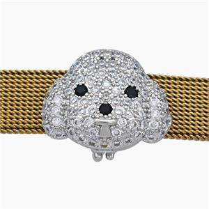 Copper Watchband Beads Pave Zirconia Dog-Head Flat Hole Platinum Plated, approx 16-20mm, 2-10mm hole [FN50498]