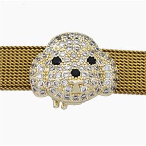 Copper Watchband Beads Pave Zirconia Dog-Head Flat Hole Gold Plated, approx 16-20mm, 2-10mm hole [FN50499]
