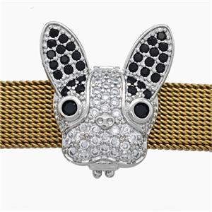Copper Watchband Beads Pave Zirconia Rabbit Flat Hole Platinum Plated, approx 19-20mm, 2-10mm hole [FN50500]