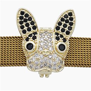 Copper Watchband Beads Pave Zirconia Rabbit Flat Hole Gold Plated, approx 19-20mm, 2-10mm hole [FN50501]