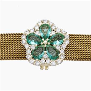 Copper Watchband Beads Pave Zirconia Flower Flat Hole Platinum Plated, approx 18mm, 2-10mm hole [FN50502]