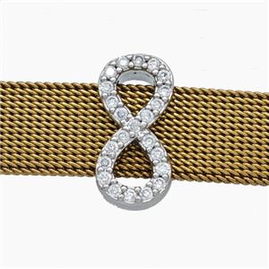 Copper Watchband Beads Pave Zirconia Number-8 Flat Hole Platinum Plated, approx 8-16mm, 2-10mm hole [FN50504]