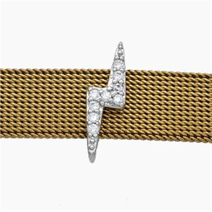 Copper Watchband Beads Pave Zirconia Lightning Flat Hole Platinum Plated, approx 6-16mm, 2-10mm hole [FN50505]