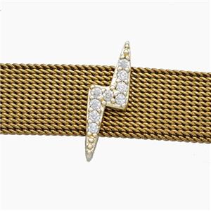 Copper Watchband Beads Pave Zirconia Lightning Flat Hole Gold Plated, approx 6-16mm, 2-10mm hole [FN50506]