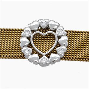 Copper Watchband Beads Heart Flat Hole Platinum Plated, approx 15mm, 2-10mm hole [FN50511]