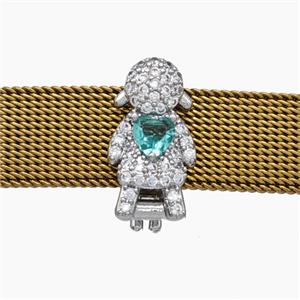 Copper Watchband Beads Pave Zirconia Kids Girl Flat Hole Platinum Plated, approx 8-16mm, 2-10mm hole [FN50513]