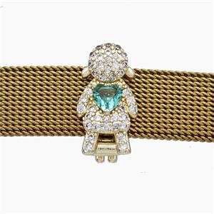 Copper Watchband Beads Pave Zirconia Kids Girl Flat Hole Gold Plated, approx 8-16mm, 2-10mm hole [FN50514]