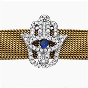 Copper Watchband Beads Pave Zirconia Hamsahand Flat Hole Platinum Plated, approx 15-16mm, 2-10mm hole [FN50517]