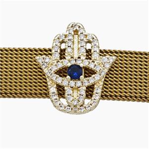 Copper Watchband Beads Pave Zirconia Hamsahand Flat Hole Gold Plated, approx 15-16mm, 2-10mm hole [FN50518]