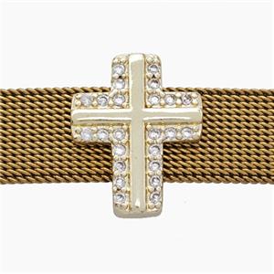 Copper Watchband Beads Pave Zirconia Cross Flat Hole Gold Plated, approx 13-16mm, 2-10mm hole [FN50522]