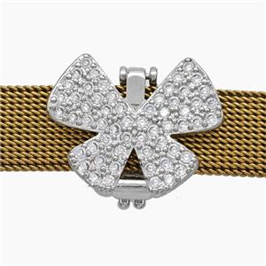 Copper Watchband Beads Pave Zirconia Butterfly Flat Hole Platinum Plated, approx 16-20mm, 2-10mm hole [FN50523]