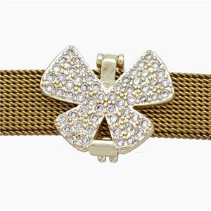 Copper Watchband Beads Pave Zirconia Butterfly Flat Hole Gold Plated, approx 16-20mm, 2-10mm hole [FN50524]