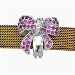 Copper Watchband Beads Pave Zirconia Knotbow Flat Hole Platinum Plated, approx 16-18mm, 2-10mm hole [FN50525]