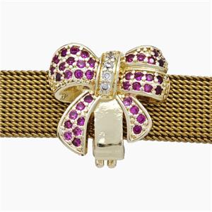 Copper Watchband Beads Pave Zirconia Knotbow Flat Hole Gold Plated, approx 16-18mm, 2-10mm hole [FN50526]