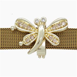 Copper Watchband Beads Pave Zirconia Dragonfly Flat Hole Gold Plated, approx 16-25mm, 2-10mm hole [FN50528]