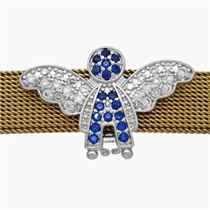 Copper Watchband Beads Pave Zirconia Angel Wings Flat Hole Platinum Plated, approx 16-27mm, 2-10mm hole [FN50529]