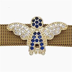 Copper Watchband Beads Pave Zirconia Angel Wings Flat Hole Gold Plated, approx 16-27mm, 2-10mm hole [FN50530]
