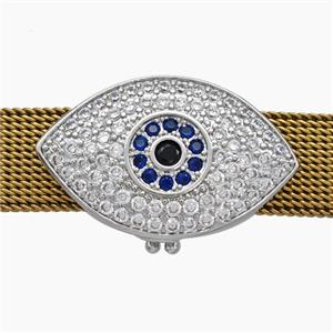 Copper Watchband Beads Pave Zirconia Evil Eye Flat Hole Platinum Plated, approx 15-24mm, 2-10mm hole [FN50531]