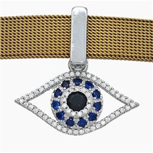Copper Watchband Beads Pave Zirconia Evil Eye Flat Hole Platinum Plated, approx 15-24mm, 2-10mm hole [FN50533]