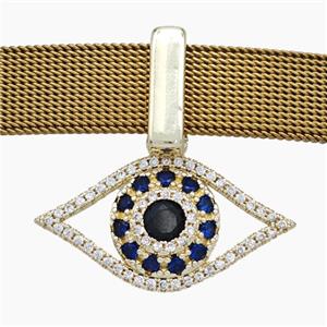 Copper Watchband Beads Pave Zirconia Evil Eye Flat Hole Gold Plated, approx 15-24mm, 2-10mm hole [FN50534]