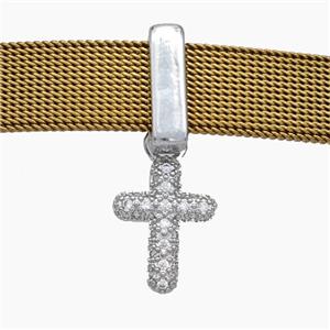 Copper Watchband Beads Pave Zirconia Cross Flat Hole Platinum Plated, approx 12-15mm, 2-10mm hole [FN50535]