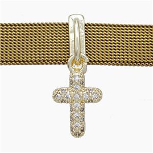 Copper Watchband Beads Pave Zirconia Cross Flat Hole Gold Plated, approx 12-15mm, 2-10mm hole [FN50536]