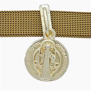 Copper Watchband Beads Jesus Flat Hole Gold Plated, approx 16mm, 2-10mm hole [FN50538]