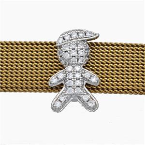 Copper Watchband Beads Pave Zirconia Kids Boy Flat Hole Platinum Plated, approx 10-16mm, 2-10mm hole [FN50540]