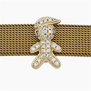 Copper Watchband Beads Pave Zirconia Kids Boy Flat Hole Gold Plated, approx 10-16mm, 2-10mm hole [FN50541]