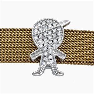 Copper Watchband Beads Pave Zirconia Kids Boy Flat Hole Platinum Plated, approx 12-16mm, 2-10mm hole [FN50544]