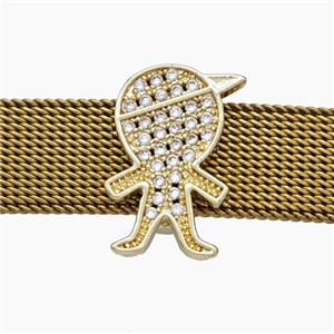 Copper Watchband Beads Pave Zirconia Kids Boy Flat Hole Gold Plated, approx 12-16mm, 2-10mm hole [FN50545]
