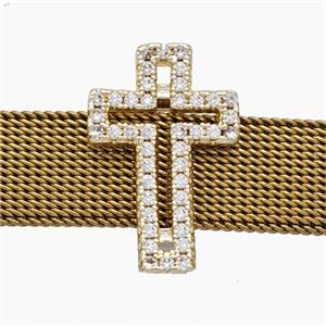 Copper Watchband Beads Pave Zirconia Cross Flat Hole Gold Plated, approx 13-19mm, 2-10mm hole [FN50549]